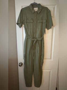 Lucky Brand Olive Green Short-Sleeve Utility Jumpsuit